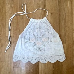Kimchi Blue Embroidered Scallop White Halter Top